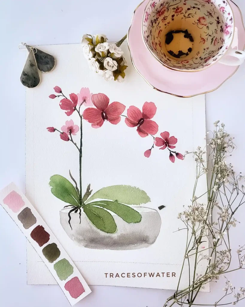 watercolor orchid drawing ideas (11)