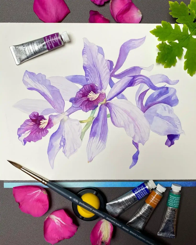 watercolor orchid drawing ideas (16)