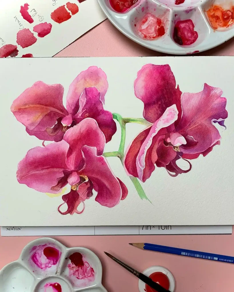 watercolor orchid drawing ideas (21)