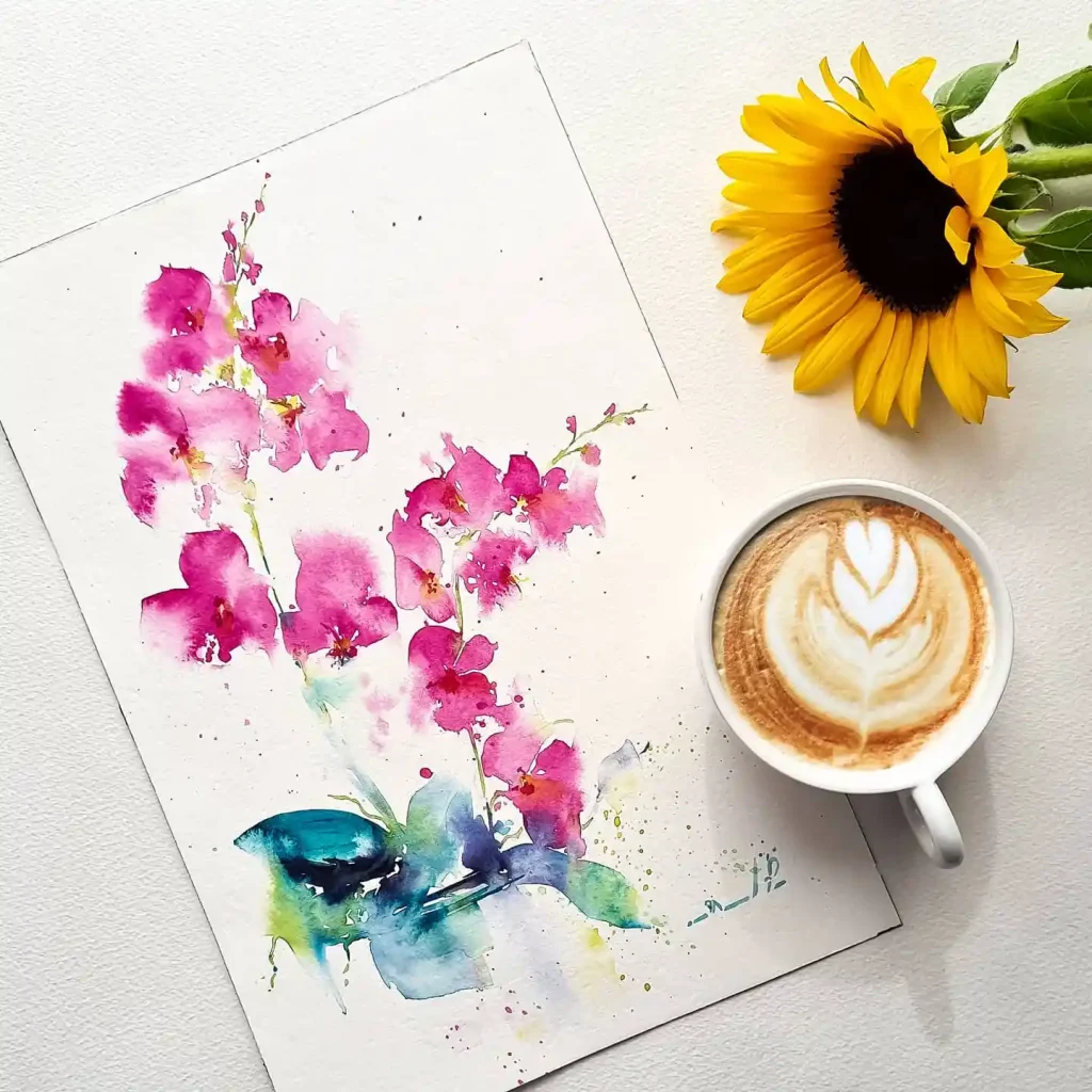 watercolor orchid drawing ideas (23)