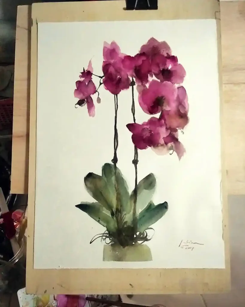 watercolor orchid drawing ideas (24)
