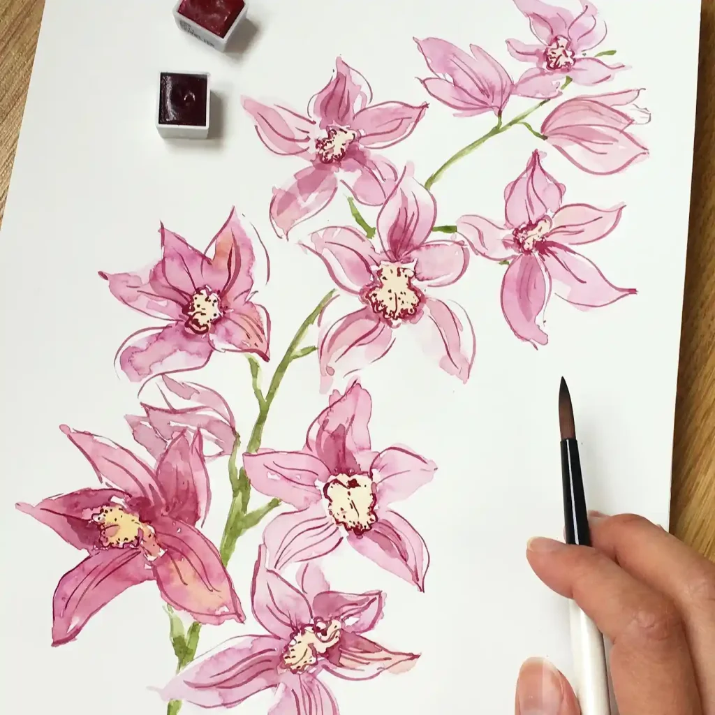 watercolor orchid drawing ideas (25)