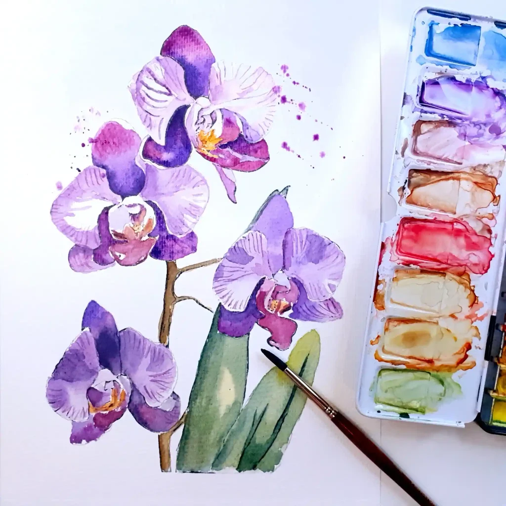 watercolor orchid drawing ideas (9)