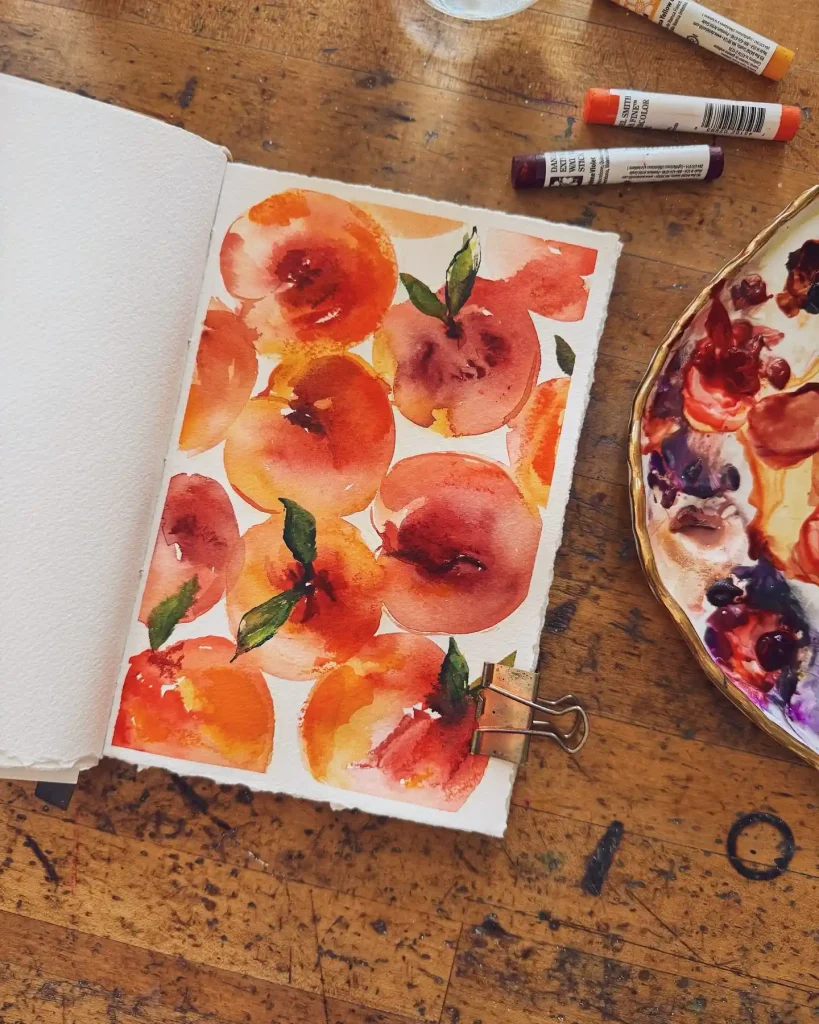 watercolor peach drawing ideas (1)