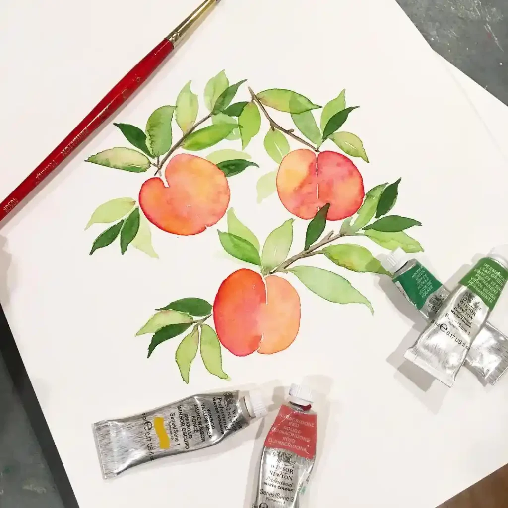 watercolor peach drawing ideas (10)