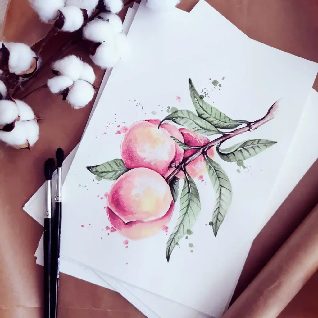 watercolor peach drawing ideas (11)