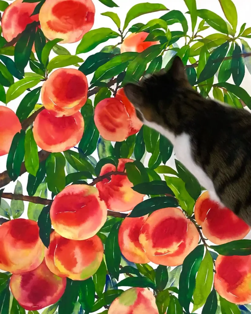 watercolor peach drawing ideas (26)