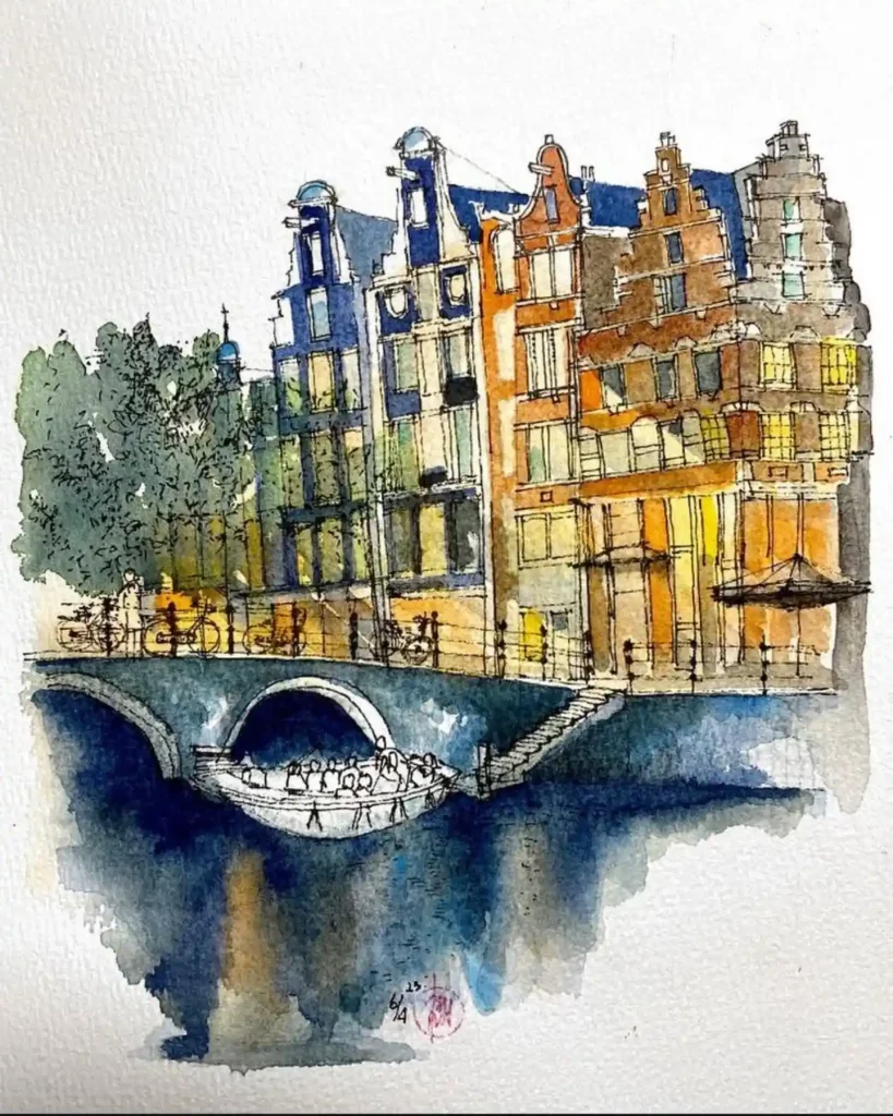 Watercolor Amsterdam Drawing Ideas (8)