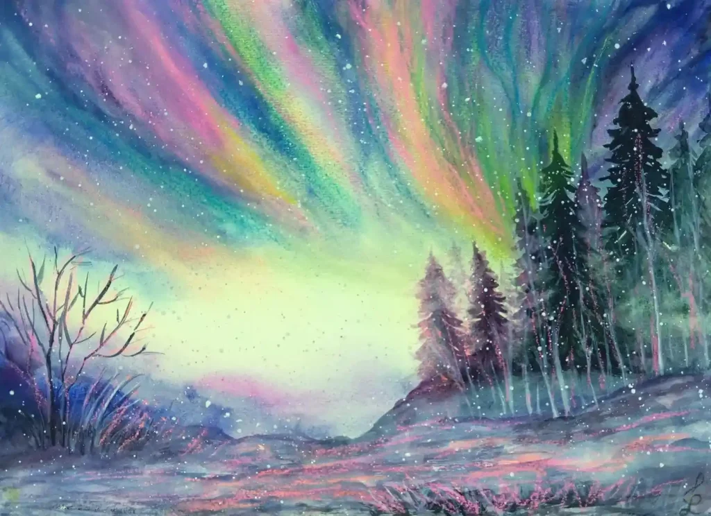 Watercolor Aurora Drawing Ideas (2)