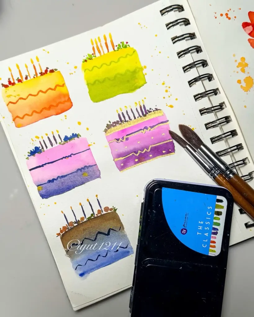 Watercolor Cake Drawing Ideas (18)