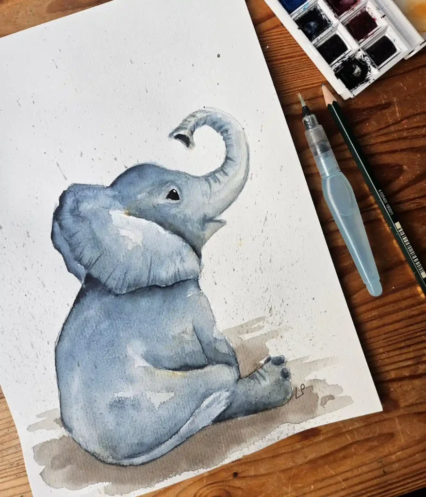 Watercolor Elephant Drawing Ideas (8)