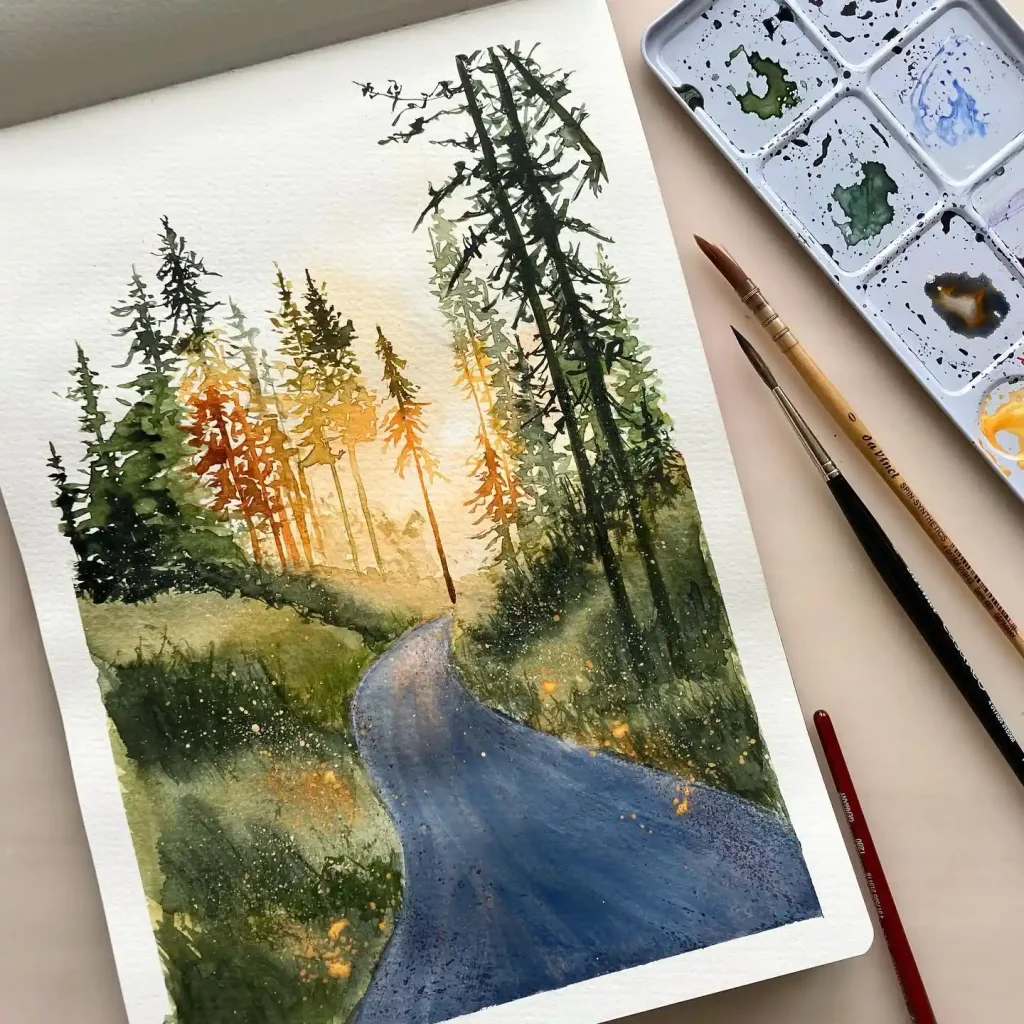 Watercolor Forest Path 10