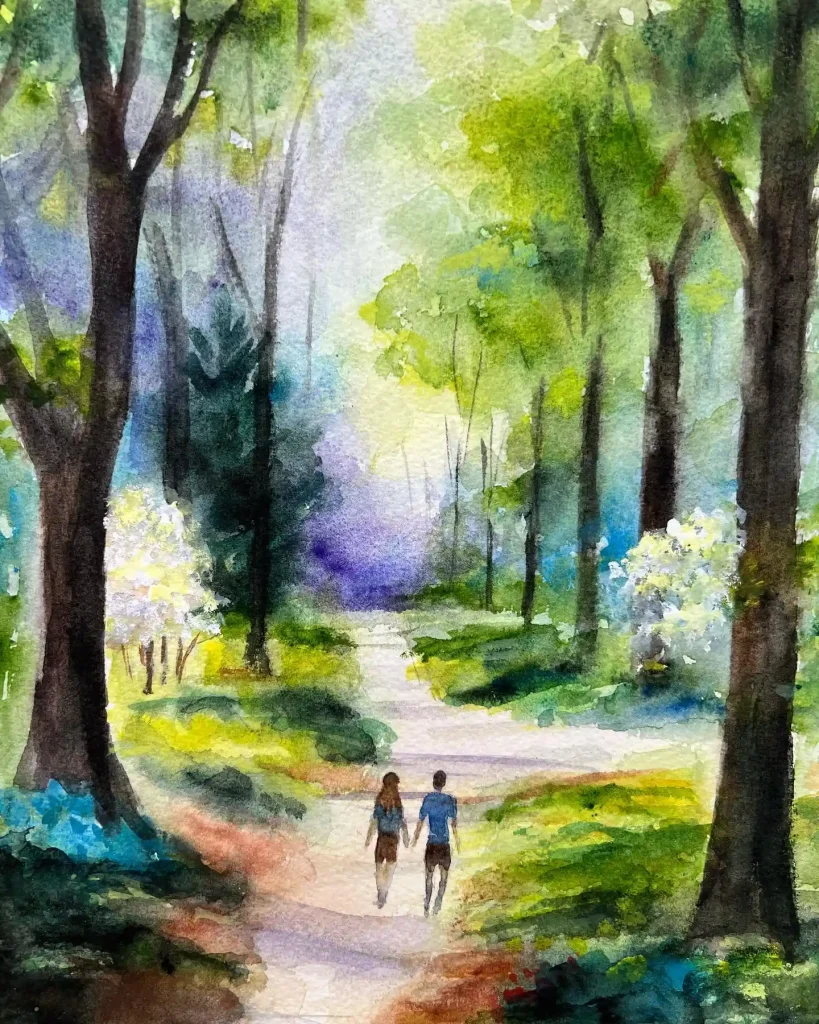 Watercolor Forest Path 13