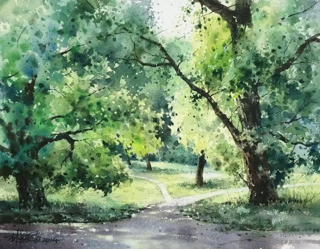 Watercolor Forest Path 16