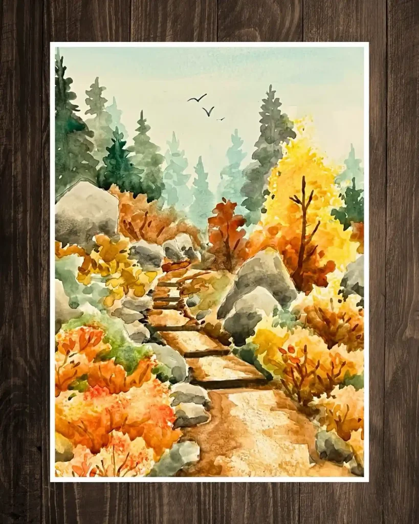 Watercolor Forest Path 17