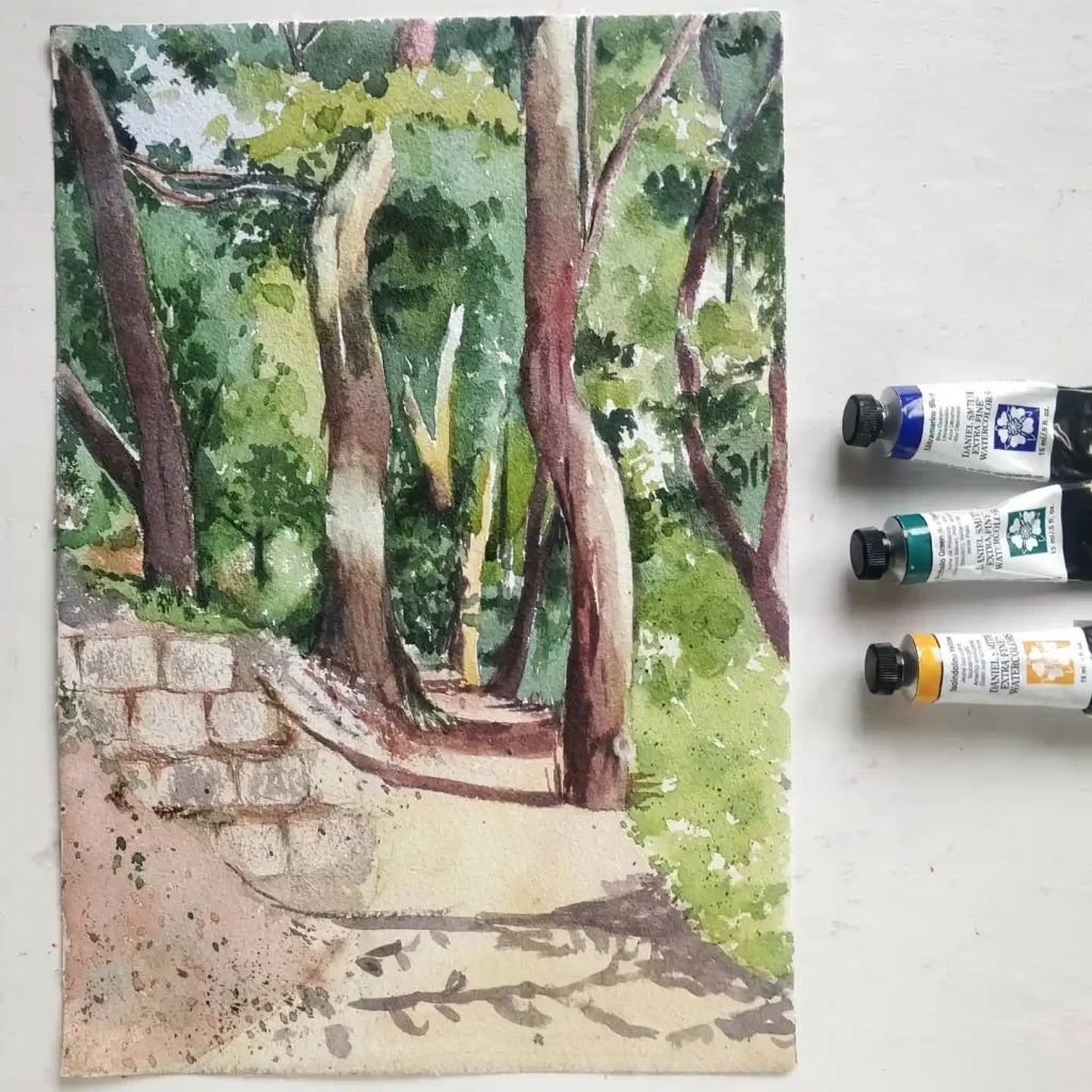 Watercolor Forest Path 22