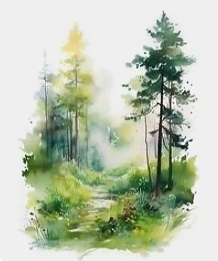 Watercolor Forest Path 24