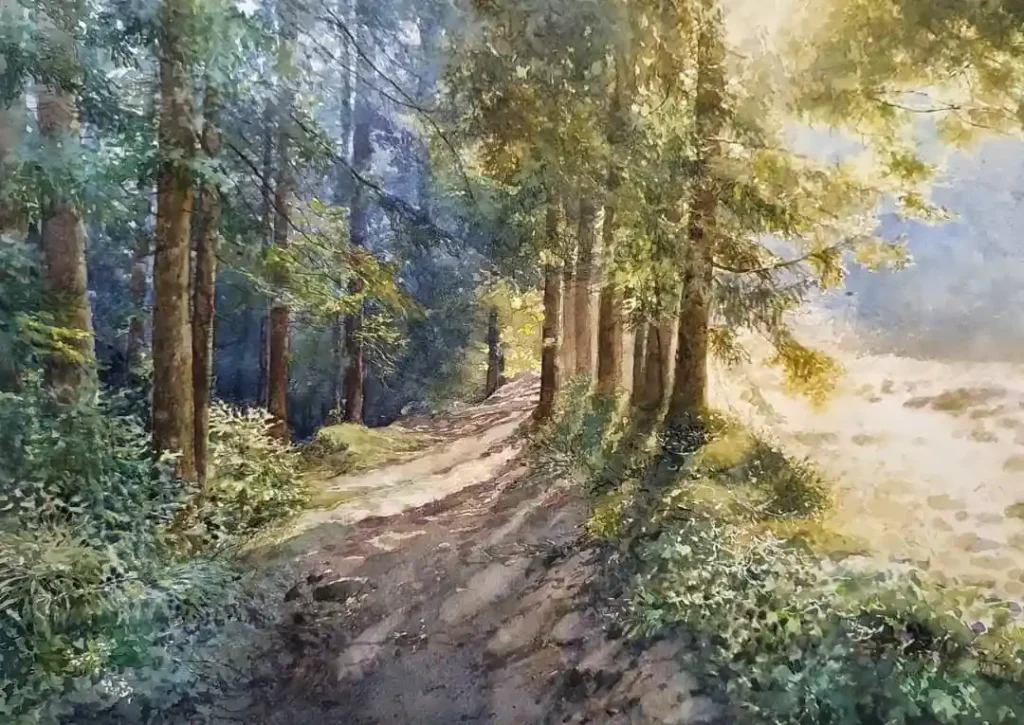 Watercolor Forest Path 3