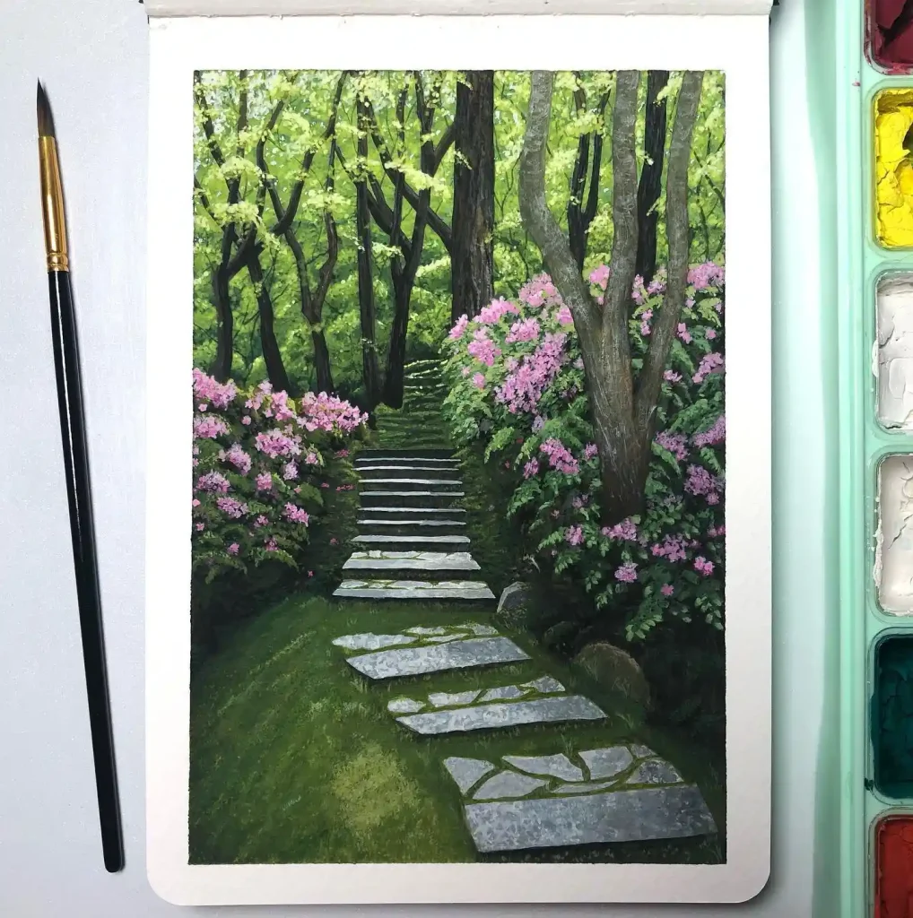 Watercolor Forest Path 9