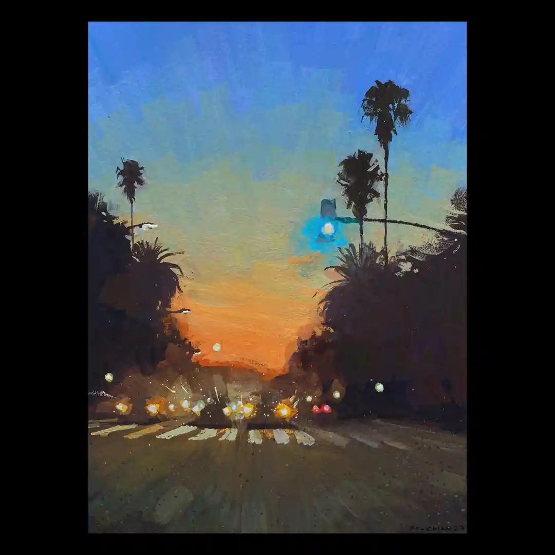 Sunset Boulevard Twilight Drive Watercolor