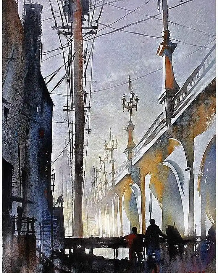 Moody Underpass of the 4th Street Bridge Watercolor