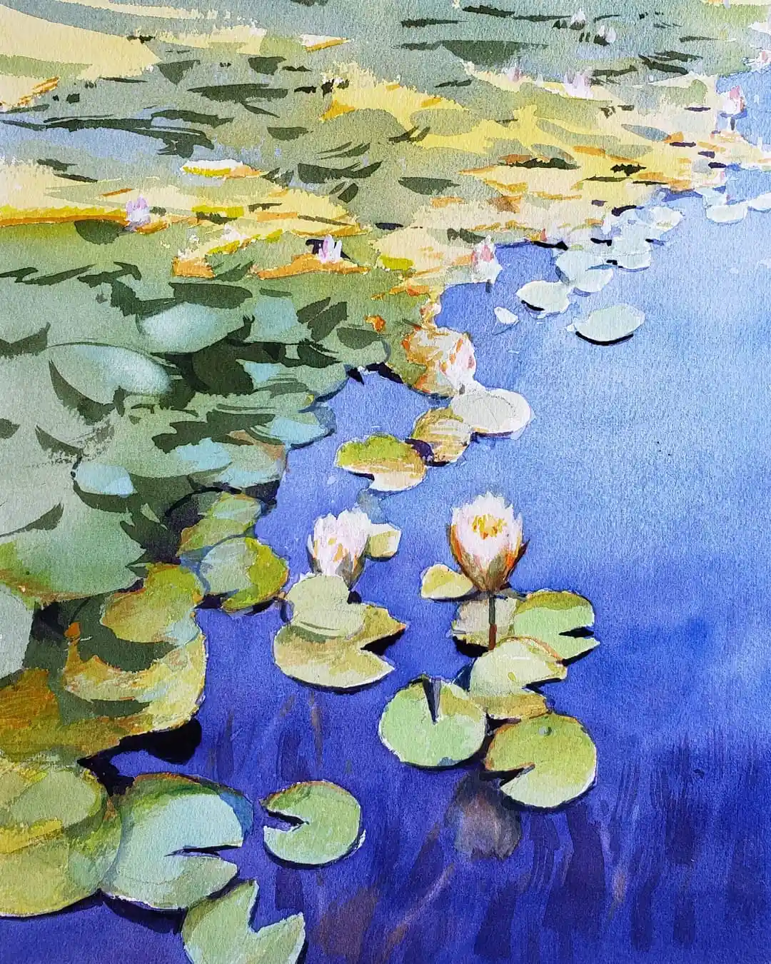 Echo Park Lake Lotus and Water Lilies Watercolor