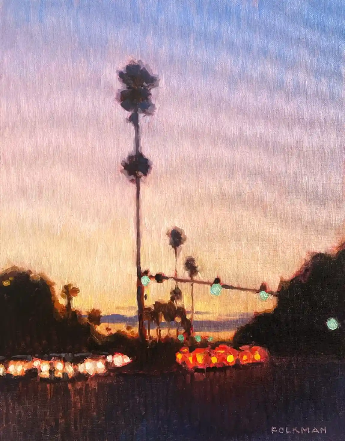 Golden Hour Traffic and Palm Silhouettes Watercolor