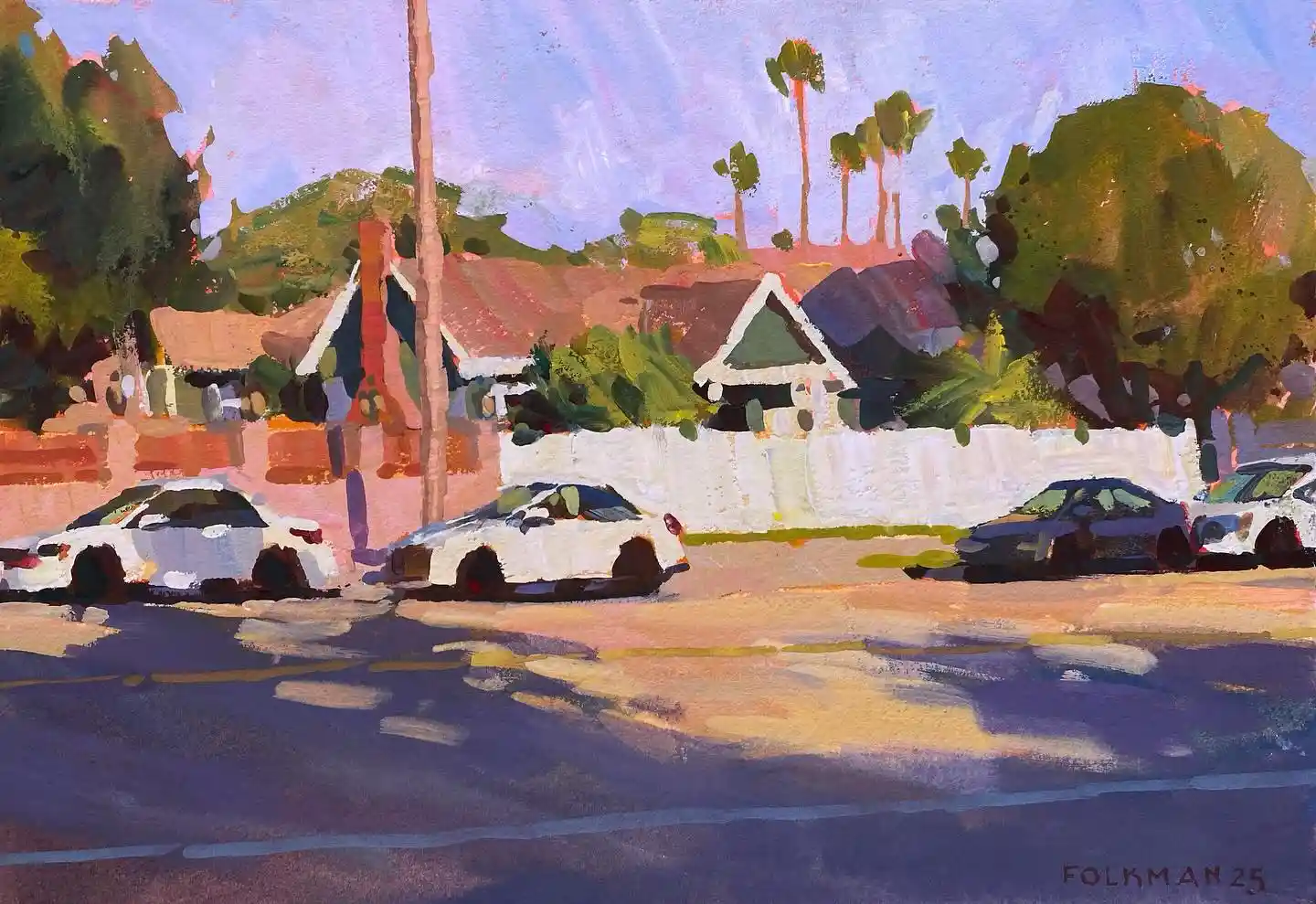Sunny LA Suburban Street Sketch Watercolor