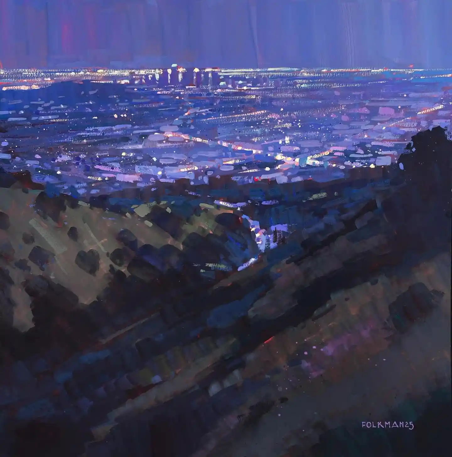 City Lights from Griffith Overlook Watercolor