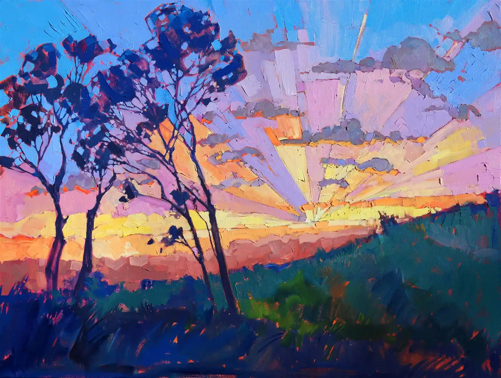 Sunset Over the Hollywood Hills Watercolor