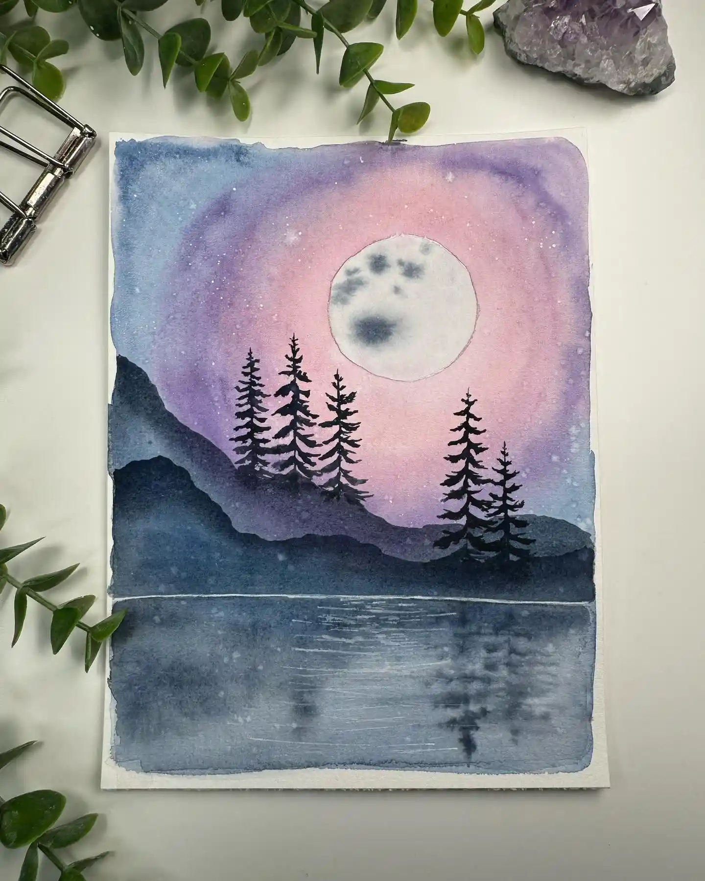 Celestial Yin Yang Watercolor Moon