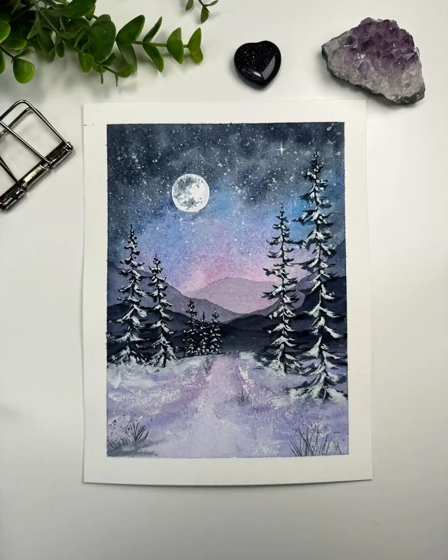 Ocean Wave Watercolor Moon