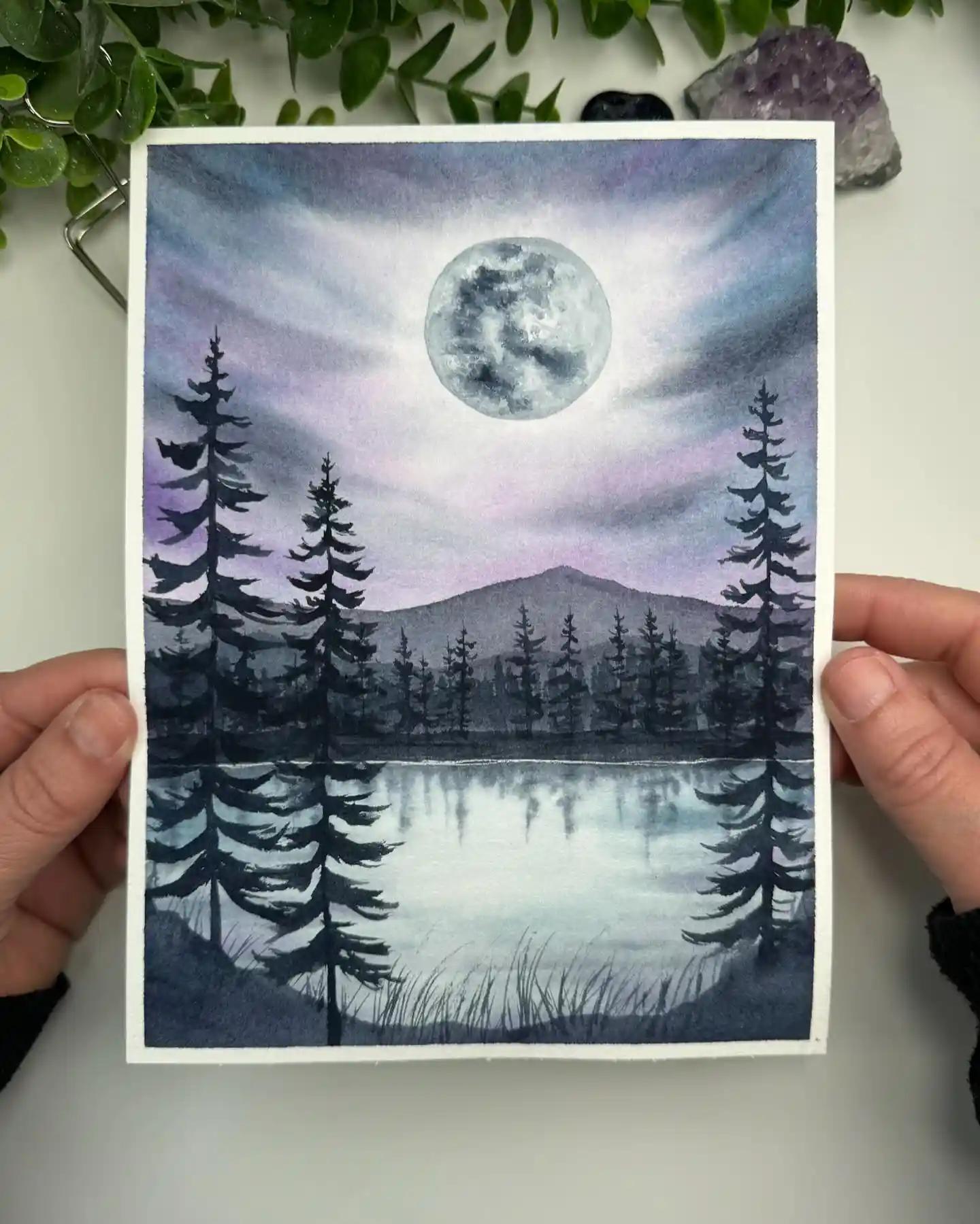 Mountain Peak Watercolor Moon