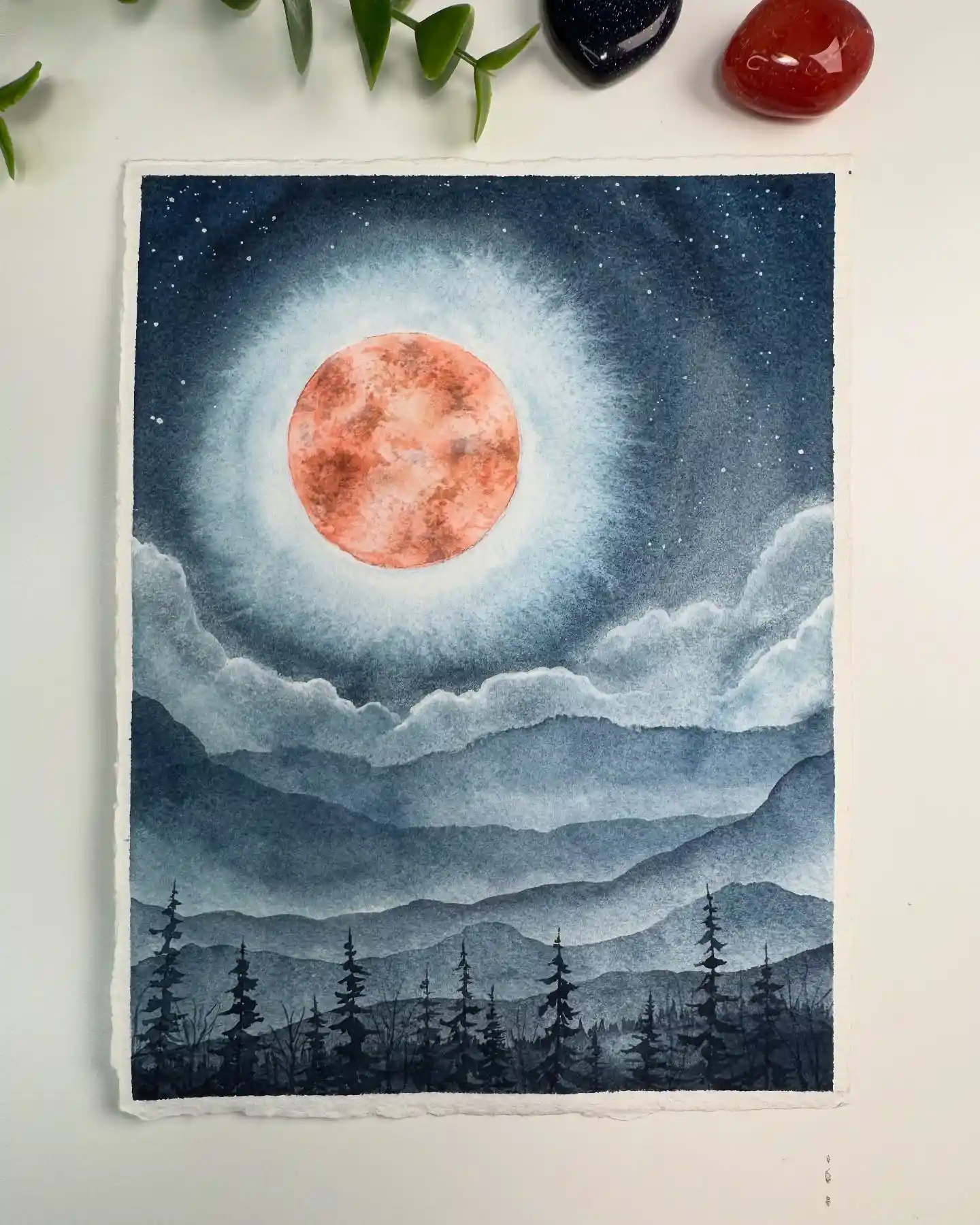 Enchanted Forest Watercolor Moon