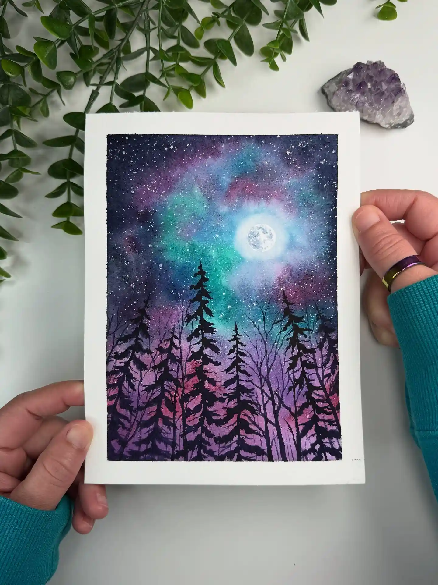 Abstract Lunar Textures Watercolor Moon