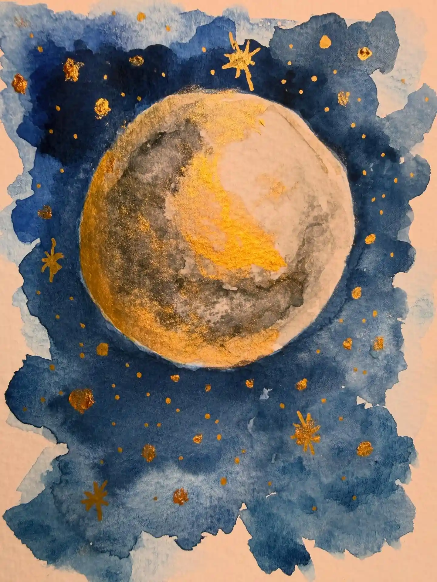 Minimalist Indigo Watercolor Moon
