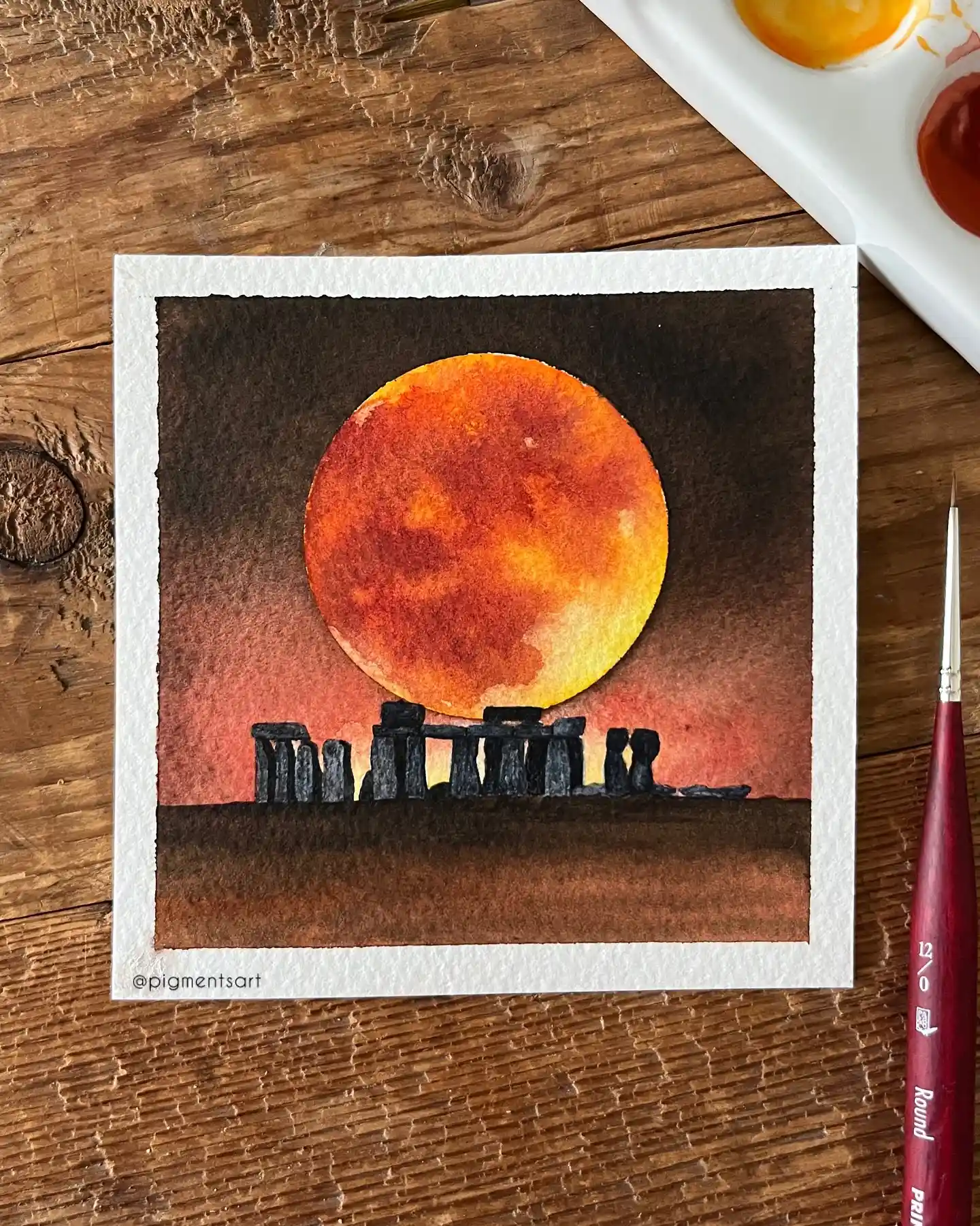 Desert Night Watercolor Moon