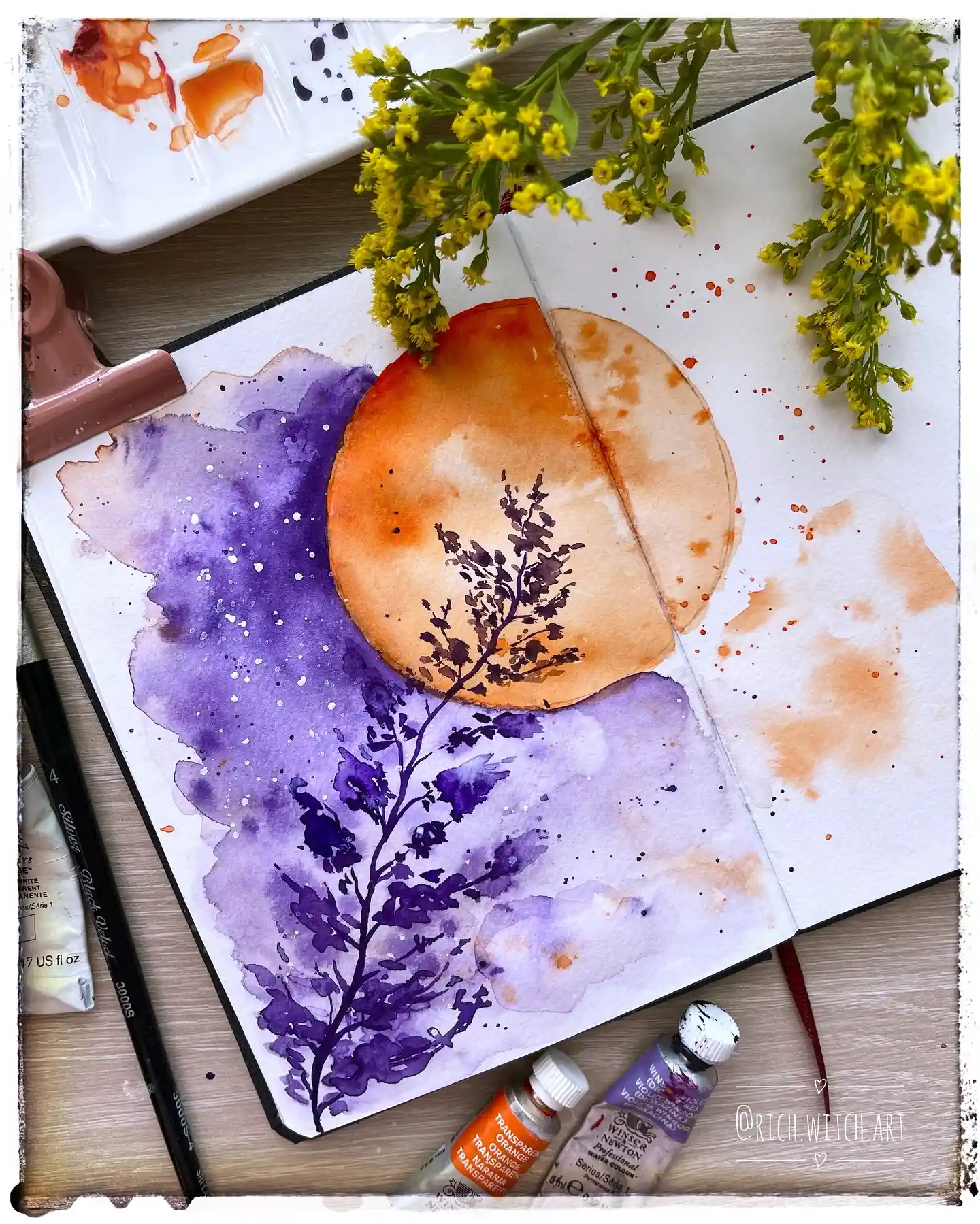 Geometric Celestial Watercolor Moon