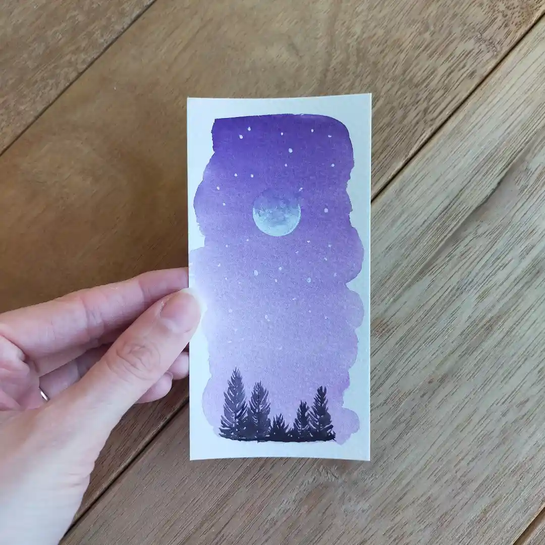 City Skyline Watercolor Moon