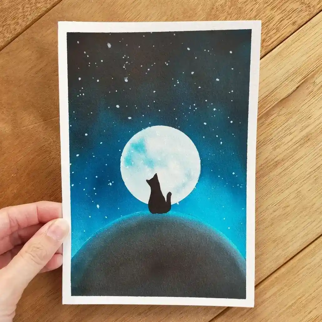 Mystic Owl Watercolor Moon