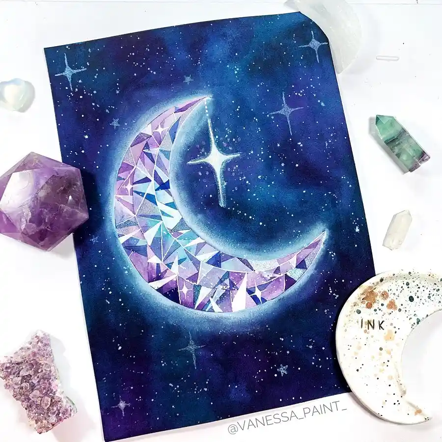 Aurora Borealis Watercolor Moon