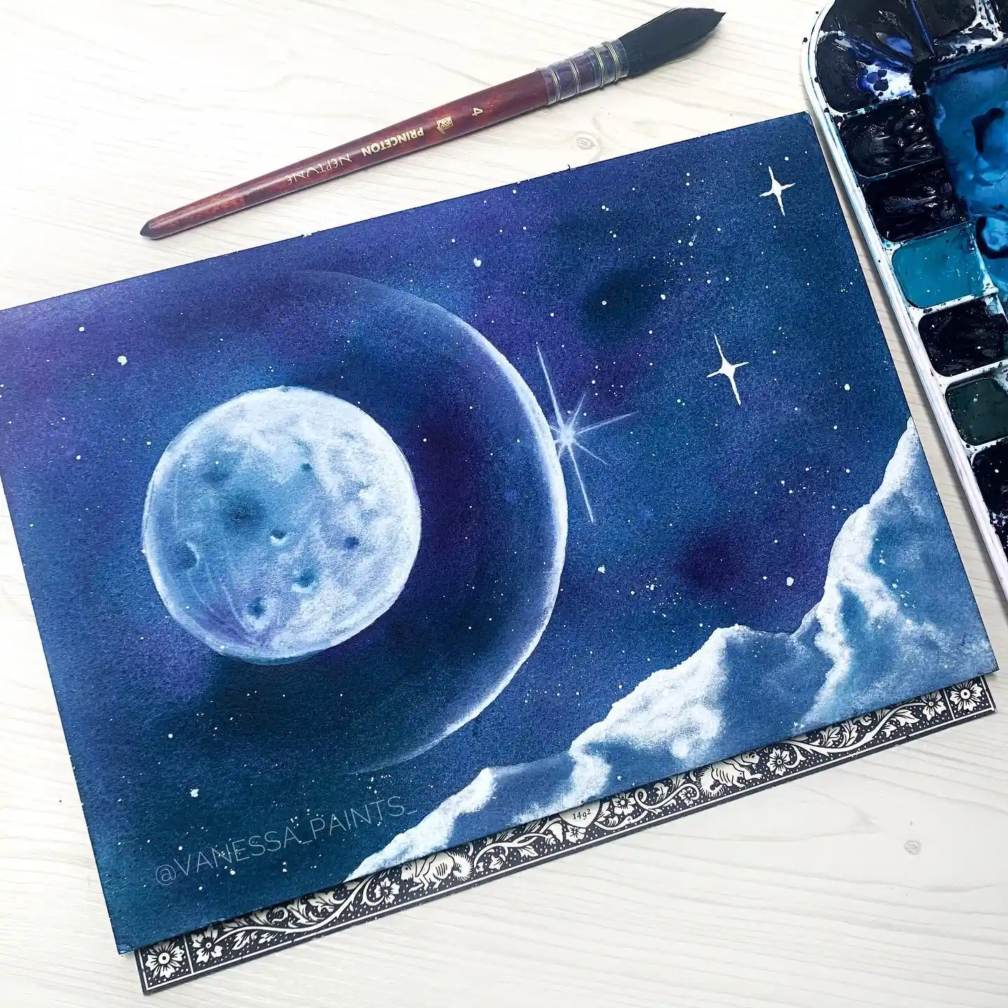 Lavender Field Watercolor Moon