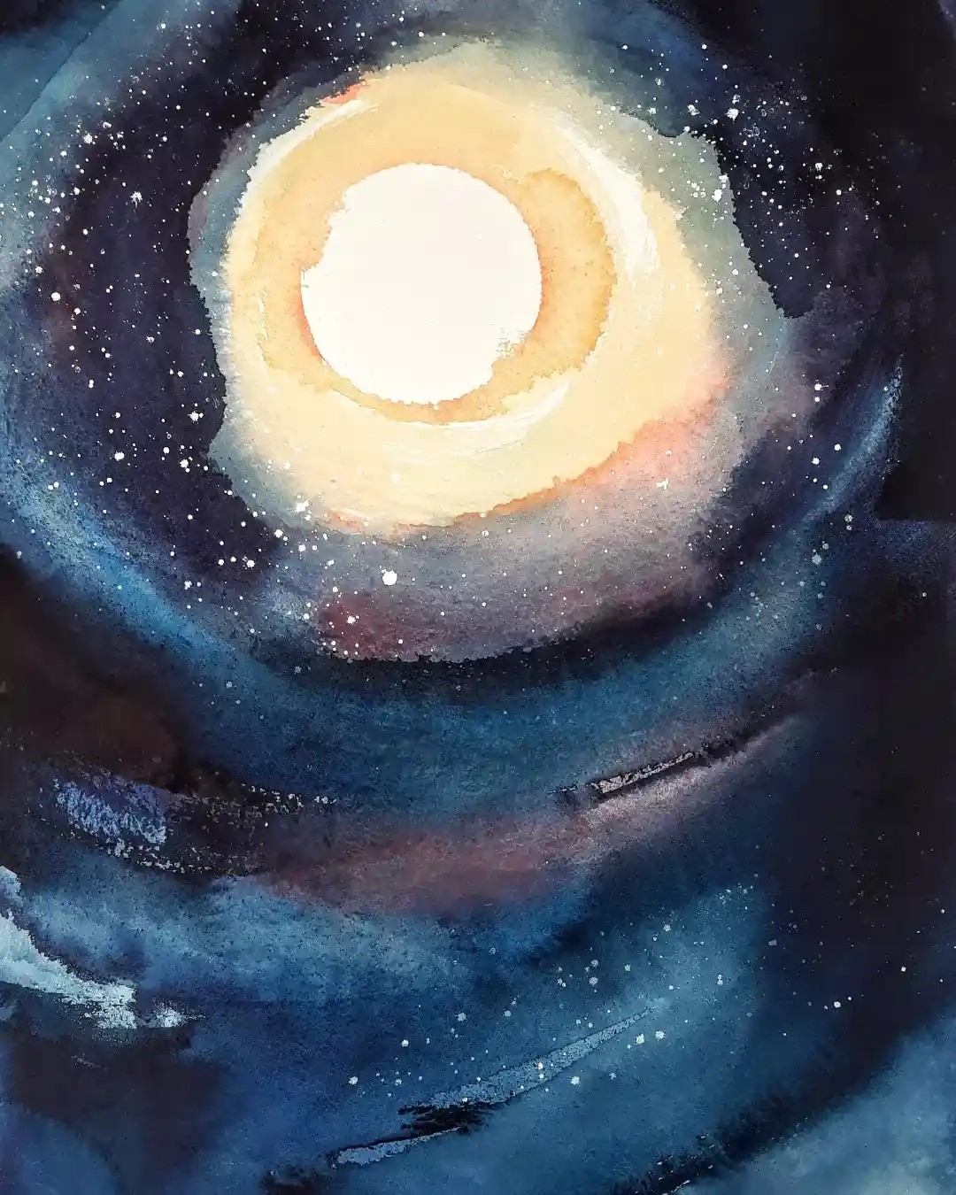 Mystical Lunar Eclipse Watercolor