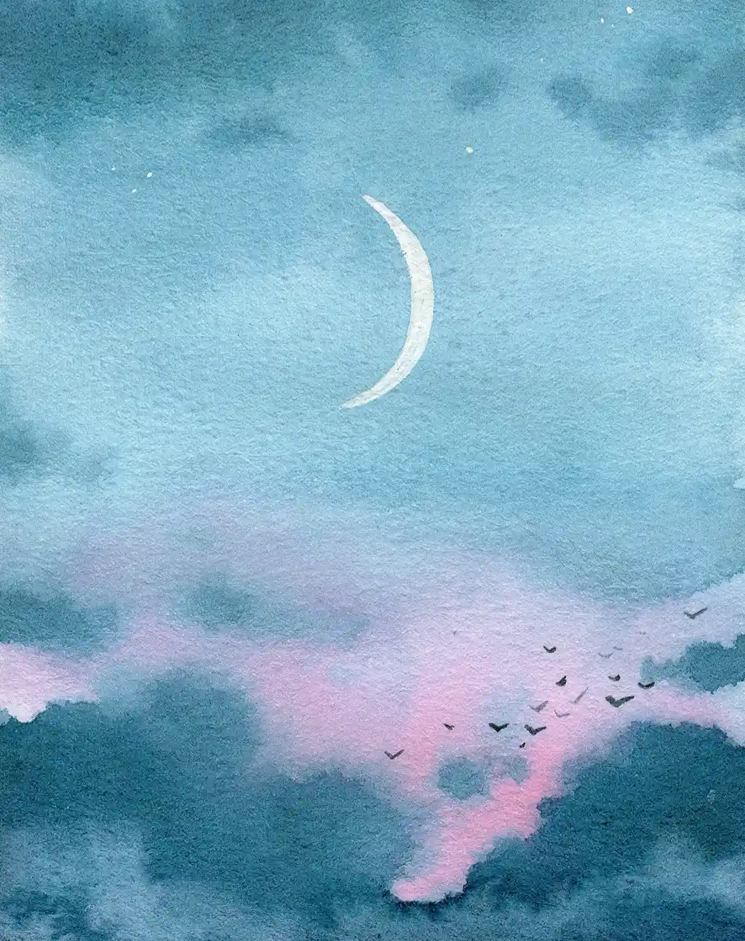 Golden Harvest Watercolor Moon