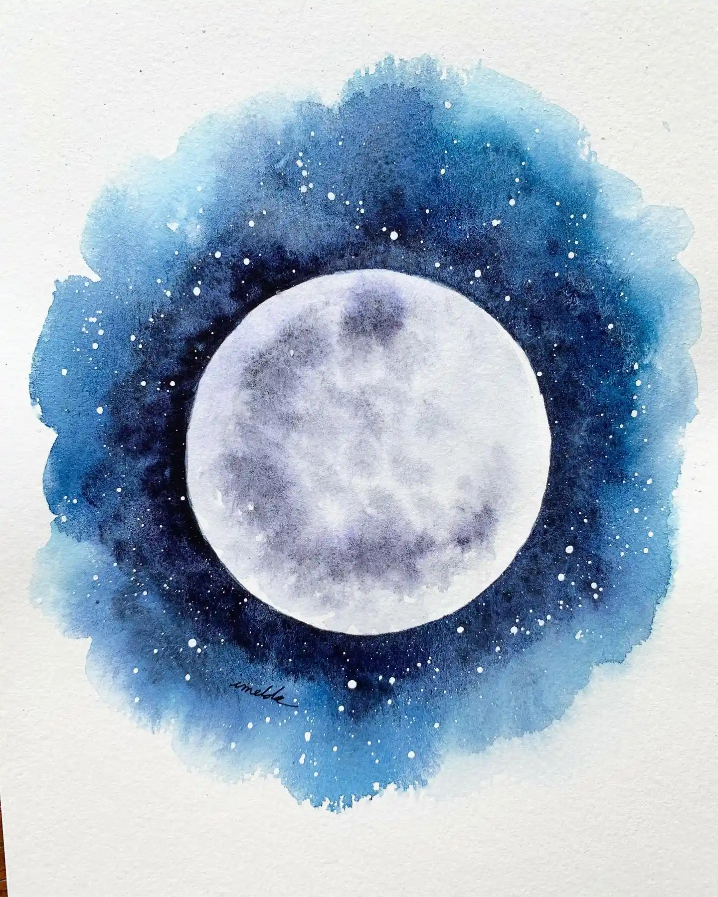 Dreamy Pastel Watercolor Moon