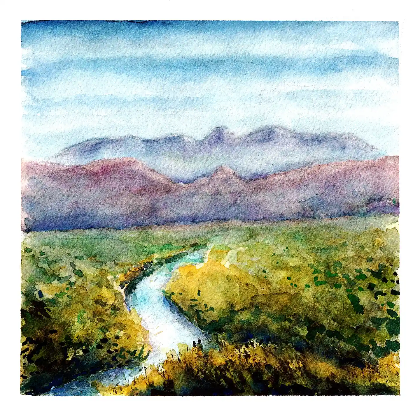 Serene Valley River Watercolor National Park
