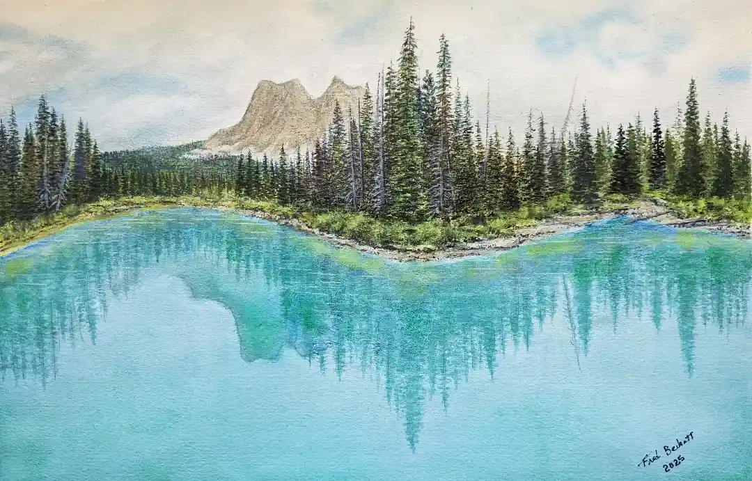 Perfect Mountain Lake Mirror Watercolor National Park