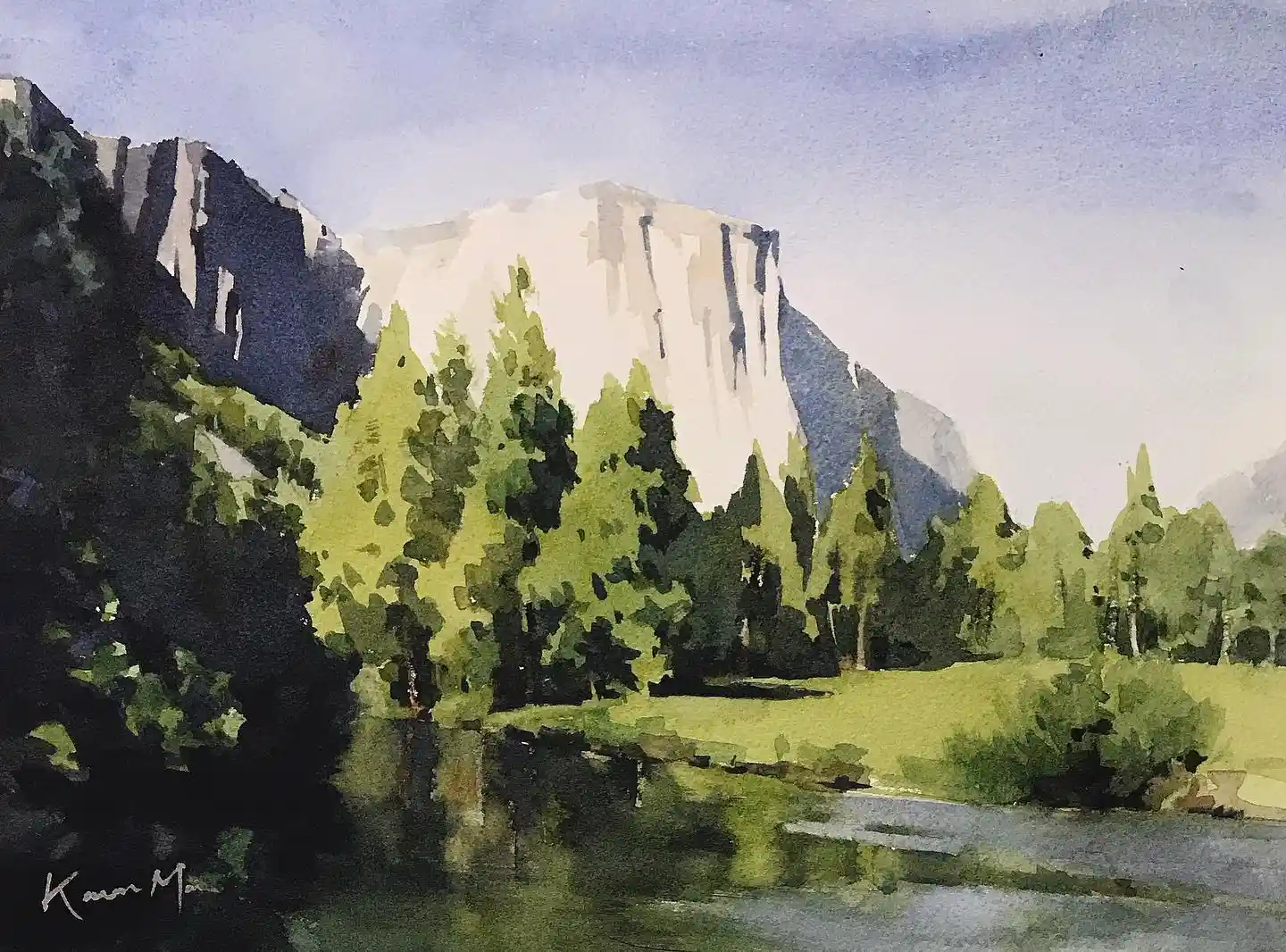 El Capitan Yosemite Reflection Watercolor National Park