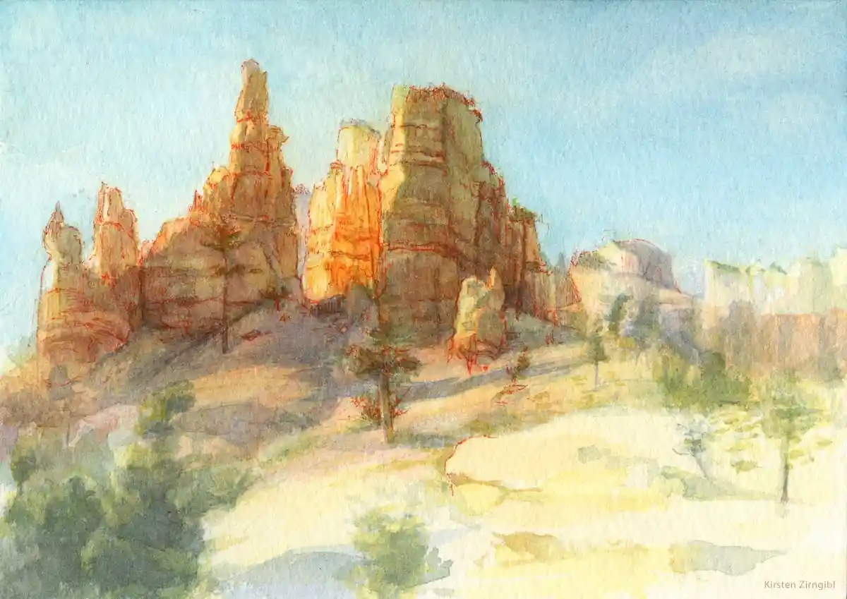 Bryce Canyon Hoodoos at Sunset Watercolor National Park
