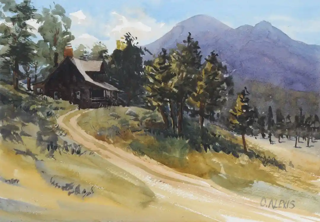 Mountain Cabin Retreat Watercolor National Park
